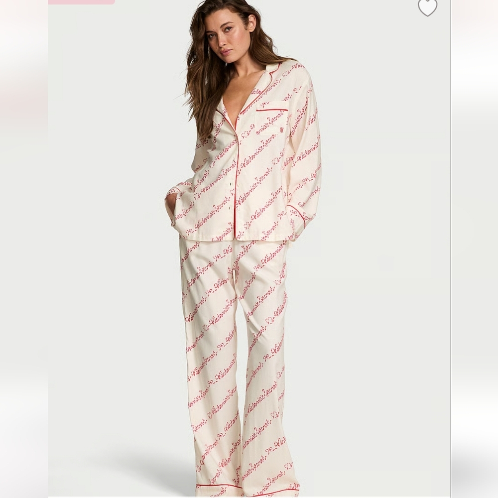 Victoria Secret  Cotton Flannel Long Pajama Set Large New With Tags